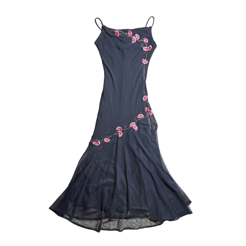 Black Cowl Neck Floral Asymmetrical Formal Formal Dress